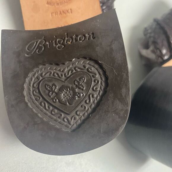 BRIGHTON Franki Basket Weave Vero Cuoio Leather Heel Clogs  Mules Brown Size 8.5 - Picture 7 of 11